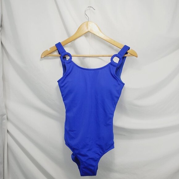 Hermosa Swim Blue One Pc Full Suit Tank Top with Ring Detail Blue size 2 (C-9) - Picture 1 of 6